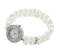 HEATSHAKING Rhinestone Double Row Pearl Stretch Bracelet Watch for Women Elegant Cuff Jewelry for Parties and Vintage Fashion Dainty Bling Accessory