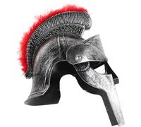HEATSHAKING Roman Soldier Helmet and Detailed Finishing Silver Plastic with Folding Face Mask Unique Ancient European Style Headwear for Adults and Older at Parties and Cosplay