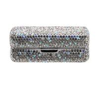 HEATSHAKING Shiny Rhinestone Lipstick Holder with Mirror Lightweight Portable Makeup Organizer High-end Sparkling Silver Case for Travel and Purse Storage