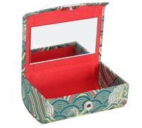 HEATSHAKING Vintage Button-Closure Double Lipstick Case in Dark Green, Portable Chinese Style Makeup Organizer Pouch for Purse, Small Cosmetic Travel Storage Holder