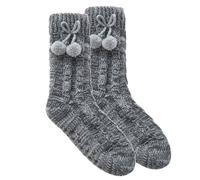 HeatTreats ForeverDreaming Girls Sparkle Marle Cable Knit Sherpa Lined Pompom Slipper Socks (Grey, One Size, UK Footwear Size System, Big Kid, Women, Numeric Range, Medium, 1, 3.5)