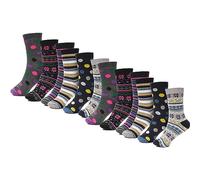 Heatwave 12 Pairs Of Womens Design Thermal Socks Ladies Thick Warm Winter Work Boot Sock 4-7 Stripe Spots