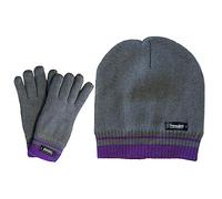 Heatwave Hats for Women & Gloves Set Stripe Design with 3M Thinsulate Insulation Thermal Beanie Hat Fleece Knitted Warm Classical Outdoor Winter Gift, Grey/Lilac