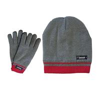 Heatwave Hats for Women & Gloves Set Stripe Design with 3M Thinsulate Insulation Thermal Beanie Hat Fleece Knitted Warm Classic Super Soft for Outdoor Winter, Grey/Pink