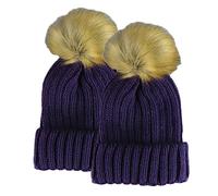 Heatwave Pack of 2 Womens Faux Fur Pom Pom Bobble Hat Chunky Knit Warm Thick Winter Beanie Hats for Ladies Beanies Cap to Keep You Cozy and Stylish, Purple