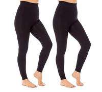Heatwave Pack of 2 Women's Leggings Velvet Plush Thermal Fleece Lined High Waist Stretchy Comfortable Cosy Soft Feel All Day Comfort Winter, L/XL Black
