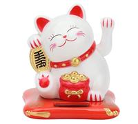 Heaveant Lucky Cat, Solar Powered Waving Cat Wealth Welcoming Cat Maneki Neko Waving Arm Fortune Cat Ornament for Home Office Car (White)
