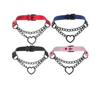 Heavelove 4 Pcs PU Simulated Leather Gothic Punk Black-tone Silver-tone Heart Ring Cuban Curb Link Chain Adjustable Neckband Collar Choke Chain for Men and Woman (Black-tone A)