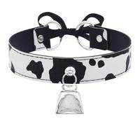 Heavelove Edgy Cow Bell Choker Collar Necklace for Women - Punk Gothic Adjustable PU Leather Cosplay Jewelry with Gold/Silver Charm, Halloween & Festival Accessories (Silver Bell)