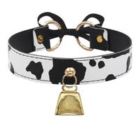 Heavelove Edgy Cow Bell Choker Collar Necklace for Women - Punk Gothic Adjustable PU Leather Cosplay Jewelry with Gold/Silver Charm, Halloween & Festival Accessories (Gold Bell)