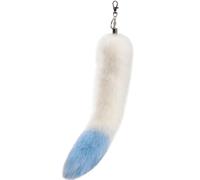 Heavelove Fluffy Therian Wolf Tail Keychain Realistic Faux Fur Cosplay Accessory with Hook Cruelty-Free Fox Tail Handbag Charm Women (White/Blue)
