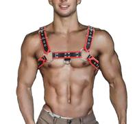 Heavelove Punk PU Leather Harness for Man Adjustable Leather Harness Body Chest Half Harness Punk Belt Clubwear Costume Brand (Red)