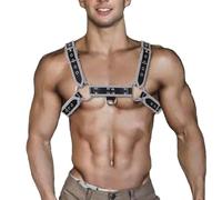Heavelove Punk PU Leather Harness for Man Adjustable Leather Harness Body Chest Half Harness Punk Belt Clubwear Costume Brand (Grey)