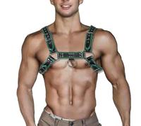 Heavelove Punk PU Leather Harness for Man Adjustable Leather Harness Body Chest Half Harness Punk Belt Clubwear Costume Brand (Green)