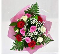 Heaven Bouquet Fresh Red Pink White Roses Gypsophila Palms Summer Arrangement for Weddings, Birthdays, Anniversaries, Get Well, Sympathy, Thank You, Delivered Gift Floral Celebration