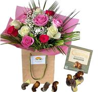 Heaven Bouquet Fresh Red - Pink - White Roses, send with some chocolate