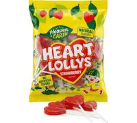 Heaven & Earth Strawberry Heart Lollipops (Approx. 18 Count) | All Natural Sweets | No Artificial Colours | Kosher | Bulk Bag for Party Favours, Treats & Valentine's Day
