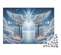 Heaven Gate with Angel Wings 1000 Piece Jigsaw Puzzle Paper for Adults Celestial Cloud Scene Jigsaw Puzzle for Family Relaxation Focus Home Gift 38x26cm/1000pcs