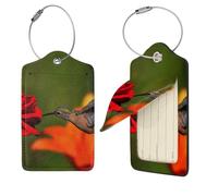 Heaven Hummingbird Print Luggage Tag Leather with Stainless Steel Loop Privacy Cover Name ID Labels for Women Men