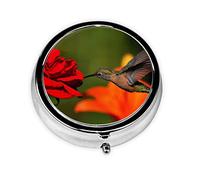 Heaven Hummingbird Print Round Pill Organizer 3 Compartment Pill Box Portable Medicine Pill Case for Outdoor Travel