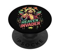 Heaven Invader Jesus Retro Arcade Gamer Christian 8Bit Anime PopSockets Adhesive PopGrip