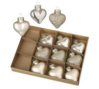 Heaven Sends 4 Centimeter Red Or Gold Glass Heart Baubles Set of 12 (Gold)