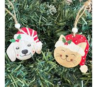 Heaven Sends 8 Wooden Christmas Tree Decorations Cats and Dogs, Christmas Tree Baubles, Flat Baubles, Festive Tree Decoration, Wooden Hanging Decoration