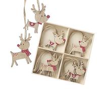 Heaven Sends 8 Wooden Reindeer Christmas Tree Decorations, Novelty Flat Baubles