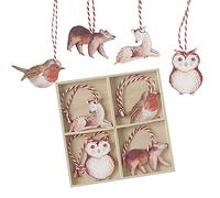 Heaven Sends 8 Woodland Animals Christmas Tree Decorations, Boxed Hanging Festive Decorations, Festive Wooden Novelty Baubles, Boxed Set Gift