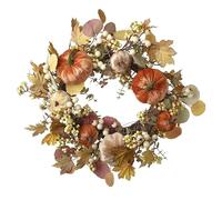 Heaven Sends Autumn Wreath with Artificial Leaves, Pumpkins, Berries and Flowers - 50 cm Decorative Fall Door Wreath with Velvet Pumpkins and Seasonal Foliage