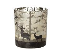 Heaven Sends Black and Opaque Woodland Deer Glass Tea Light Candle Holder (7x7x8cm)