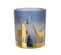 Heaven Sends Blue and Gold 10cm Tea Light Candle Holder with Reindeer Motif