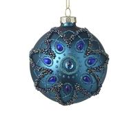 Heaven Sends Blue Glass Christmas Bauble with Gems, 10 cm