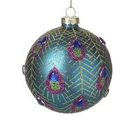 Heaven Sends Blue Peacock Design Glass Christmas Bauble Decoration, 10 cm