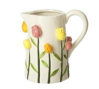 Heaven Sends Ceramic Tulip Jug with 3D Floral Design, with Colorful Tulips, Available in Small 12.2cm or Large 15.8cm (Large 15.8cms)