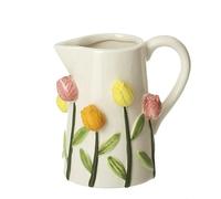 Heaven Sends Ceramic Tulip Jug with 3D Floral Design, with Colorful Tulips, Available in Small 12.2cm or Large 15.8cm (Small 12.8cms)