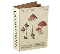 Heaven Sends Champignons Mushroom Wooden Book Storage Box - Large Decorative Faux Book with Vintage Mushroom Design - Natural Wood Secret Storage Organiser