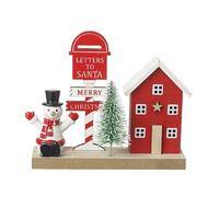 Heaven Sends Christmas Decorative Scene with Letters to Santa Mailbox, Snowman Figurine, and Red House, 30 cm