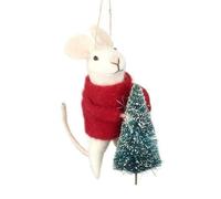 Heaven Sends Christmas Felt Hanging Mouse Ornament With Tree, 11 X 7 X 4 Cm - Red Sweater Snowflake Design