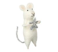 Heaven Sends Christmas Felt Mouse Decoration With Glitter Star And Tail, Small White Felt Ornament For Tree And Home Décor