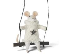 Heaven Sends Christmas Felt Mouse On Wooden Swing Hanging Christmas Tree Decoration, 19 X 10.5 Cm