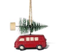 Heaven Sends Christmas Festive Red Campervan Tree Decoration With Natural Twine Hanger, Resin, Small 5.5 X 6 X 3.5 Cm