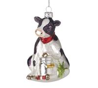 Heaven Sends Christmas Glass Cow With Bucket Hanging Tree Decoration, 12 X 7 Cm, Silver Finish