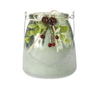 Heaven Sends Christmas Green Foliage Topped Glass Jar With Handle, 13 X 11.5 Cm, Freestanding Festive Decoration