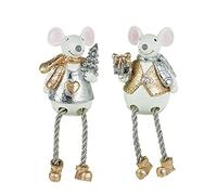 Heaven Sends Christmas Mice, White Silver and Gold Sparkly Shelf Sitting Pair