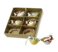 Heaven Sends Christmas Pack Of 6 Assorted Glass Bird Baubles With Gold Lurex Hangers (6 X 3 X 3 Cm Each)