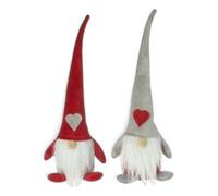 Heaven Sends Christmas Pair Of Velvet Gonks - Red And Grey, Heart Accent, Weighted, 30 X 11 Cm