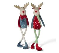 Heaven Sends Christmas - Pair Of Weighted Festive Elk Decorations, 46 X 12 Cm, Red Blue Gold - Indoor Mantel Or Doorstop