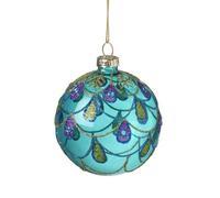 Heaven Sends Christmas Peacock Decorated Teal Glass Bauble 8Cm Hand Decorated Glitter And Diamante Gold Twine Hanger