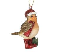 Heaven Sends Christmas Robin Ornament with Santa Hat and Red Boots, 6x4x6 cm, Hanging Decoration